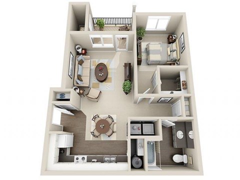 River House Apartments Spokane Valley, Washington One Bedroom One Bath 3D Floor Plan